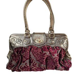 ISABELLA FIORI Heirloom Bloom Kelsey Frame Ruby Carpet Bag Large Satchel Purse